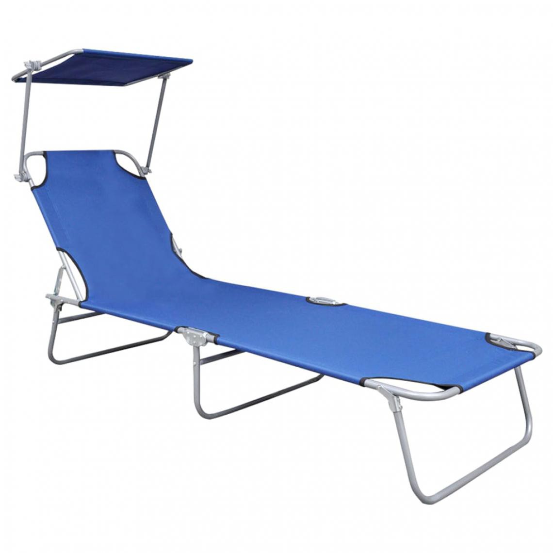 Icaverne - Icaverne - Bains de soleil gamme Chaise longue pliable avec auvent Bleu Aluminium - Transats, chaises longues