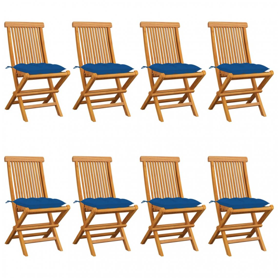 Vidaxl - vidaXL Chaises de jardin avec coussins bleu 8 pcs Bois de teck massif - Chaises de jardin