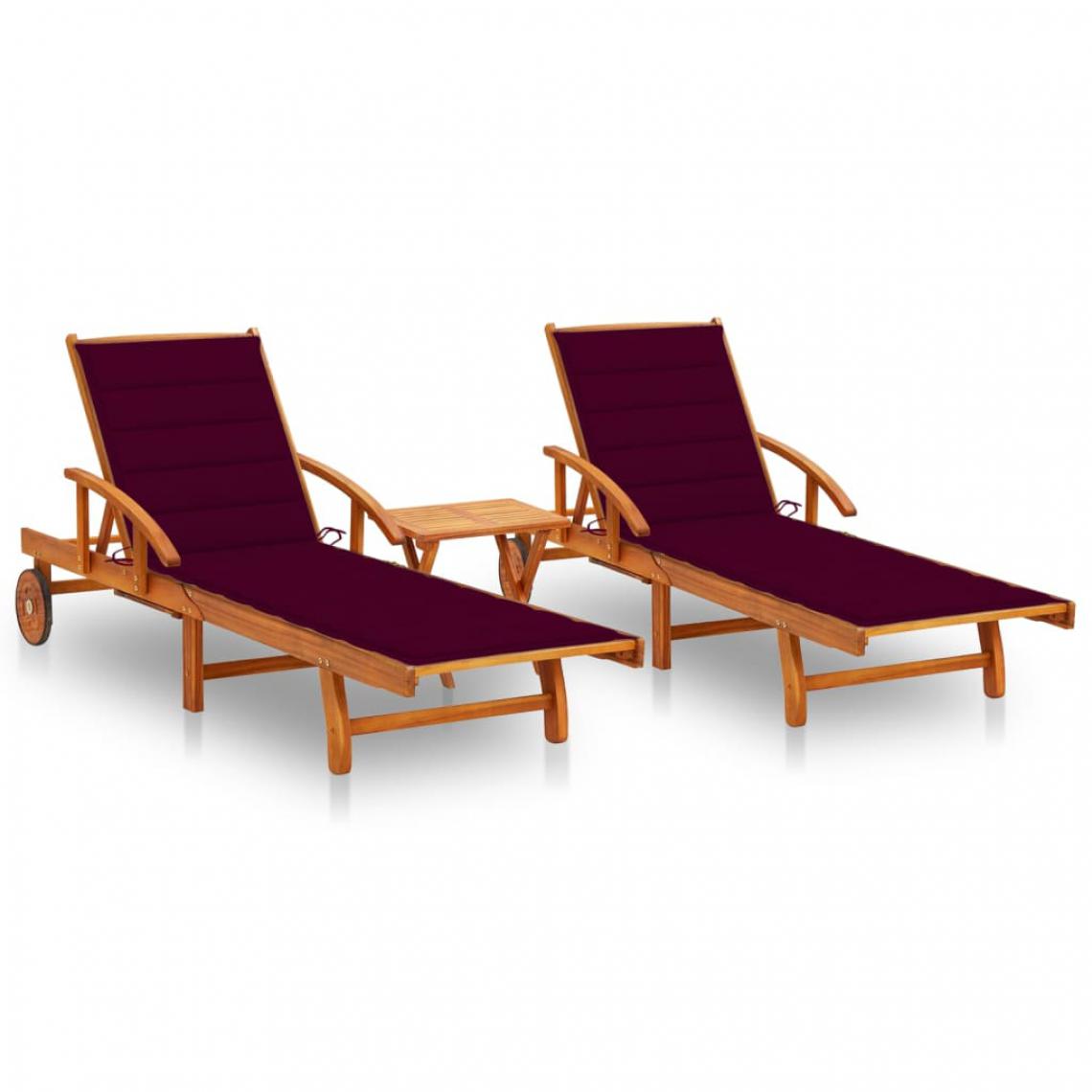 Vidaxl - vidaXL Chaises longues 2 pcs avec table et coussins Acacia solide - Transats, chaises longues