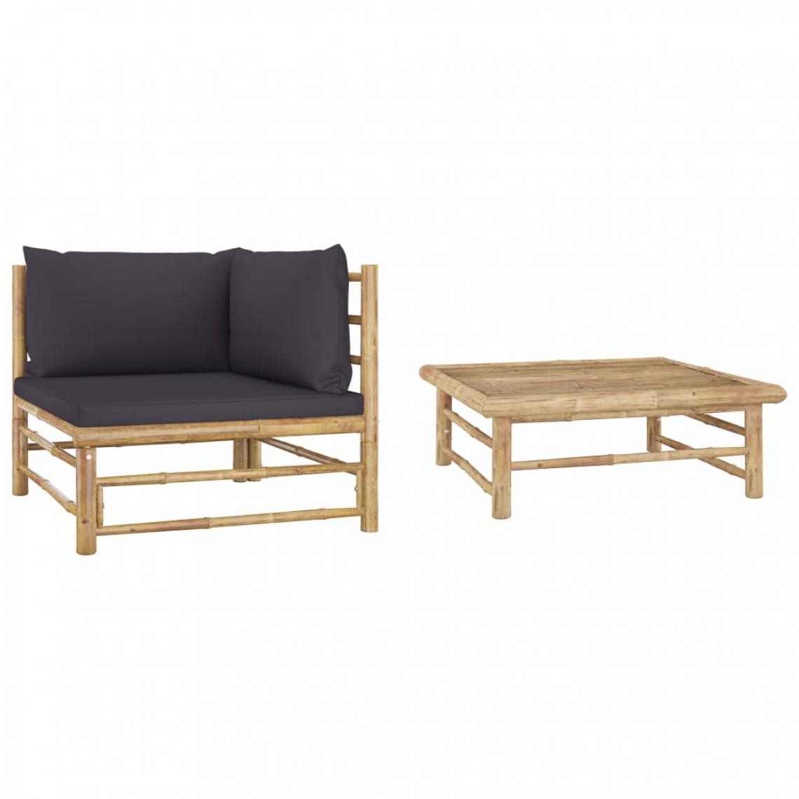 Chunhelife - Chunhelife Salon de jardin 2 pcs avec coussins gris foncé Bambou - Ensembles canapés et fauteuils