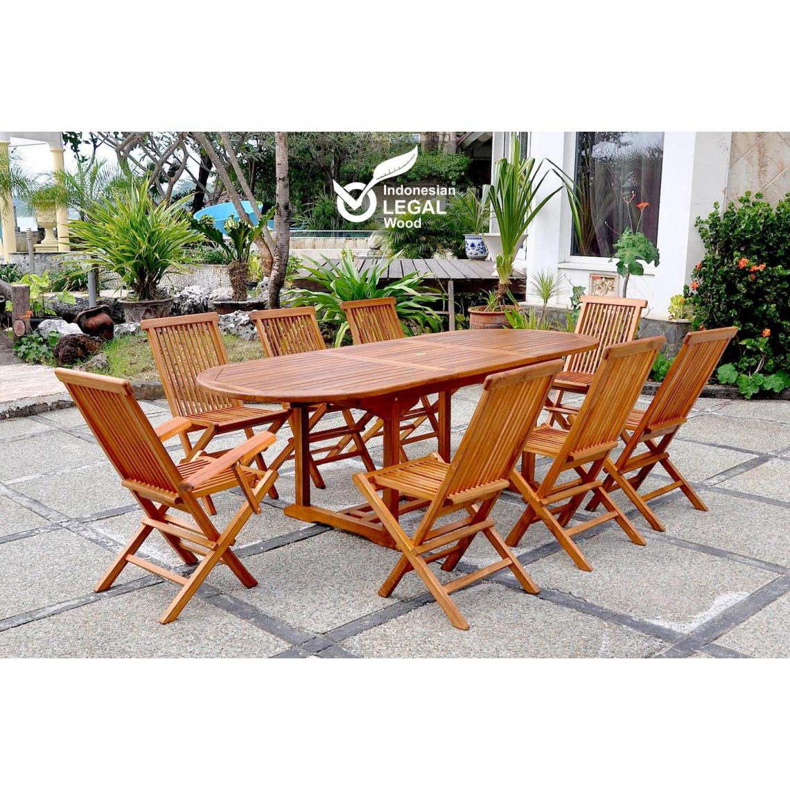 Concept Usine - Lubok : Salon de jardin Teck huilé 8 personnes - Table ovale + 6 chaises + 2 fauteuils - Ensembles tables et chaises