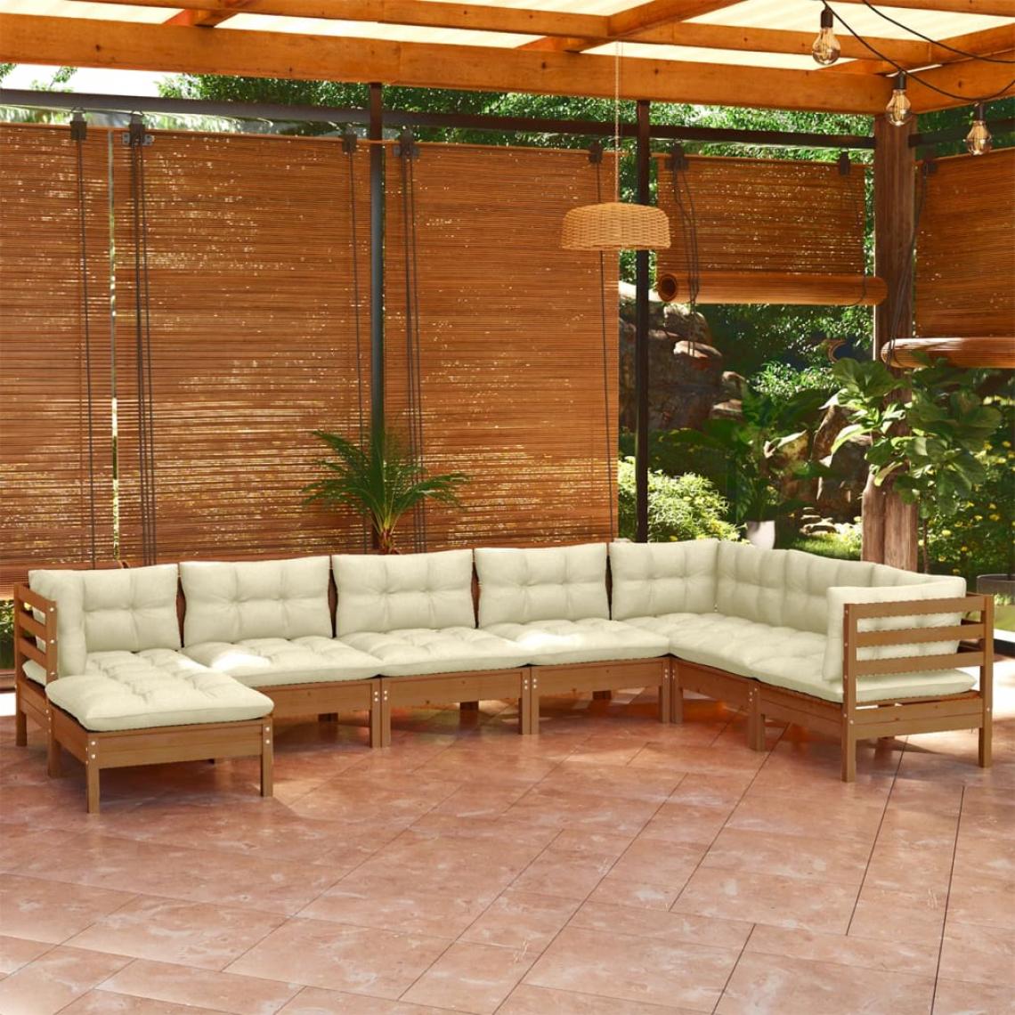 Vidaxl - vidaXL Salon de jardin 8 pcs avec coussins Marron miel Bois de pin - Ensembles canapés et fauteuils