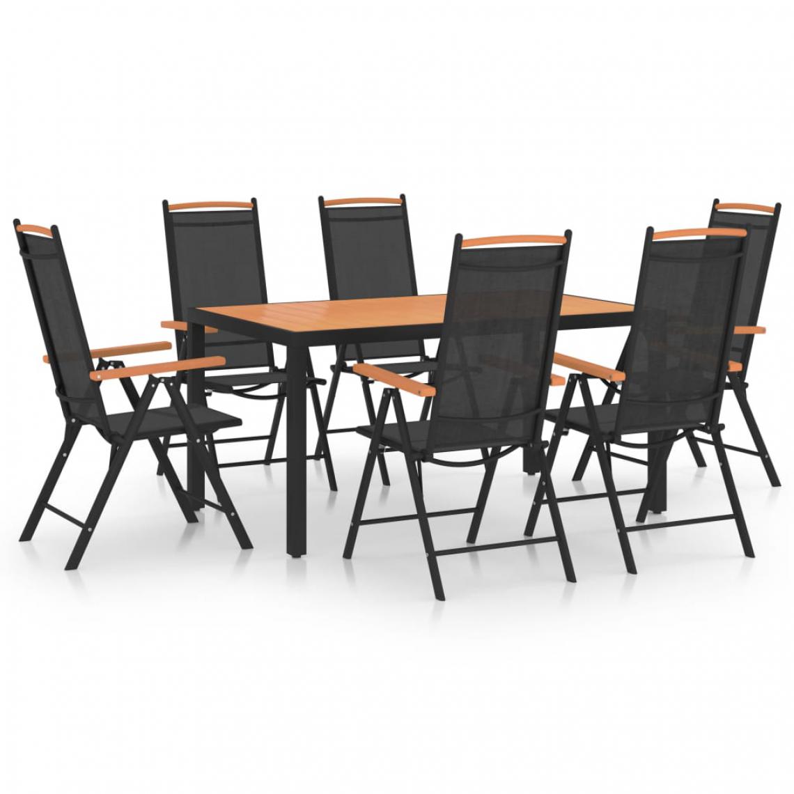 Chunhelife - Ensemble de salle à manger de jardin 7 pcs Aluminium Noir - Ensembles canapés et fauteuils