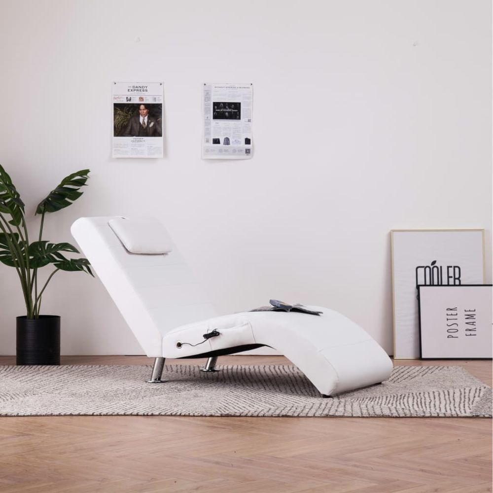 marque generique - Inedit Fauteuils et chaises categorie Funafuti Chaise longue de massage avec oreiller Blanc Similicuir - Transats, chaises longues