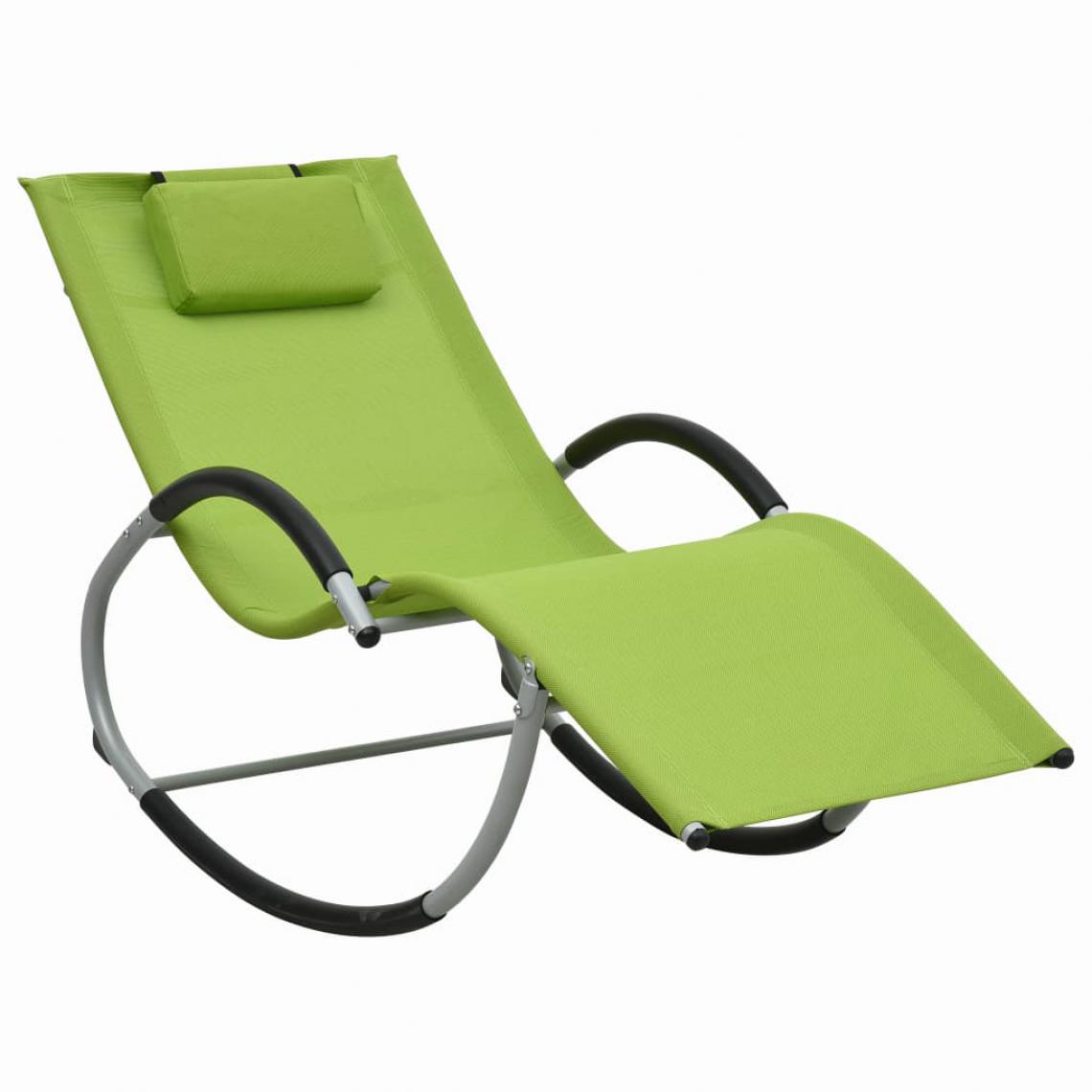 Chunhelife - Chaise longue avec oreiller Vert Textilène - Transats, chaises longues
