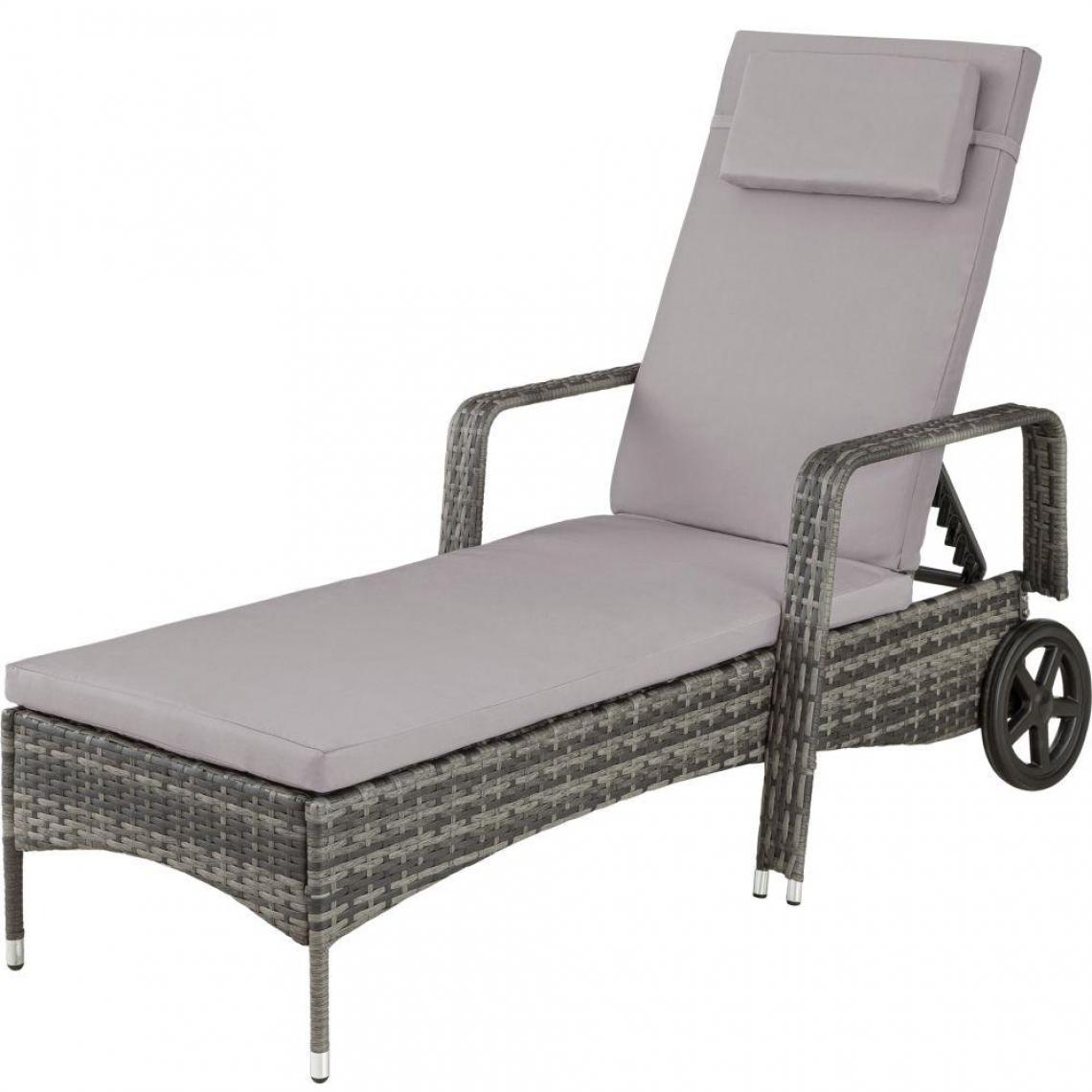 Helloshop26 - Bain de soleil transat meuble jardin métal 6 positions avec roulettes gris 2208052 - Transats, chaises longues