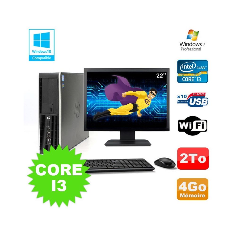 Hp - Lot PC HP Elite 8200 SFF Core I3 3.1GHz 4Go 2To DVD WIFI W7 + Ecran 22"" - PC Fixe
