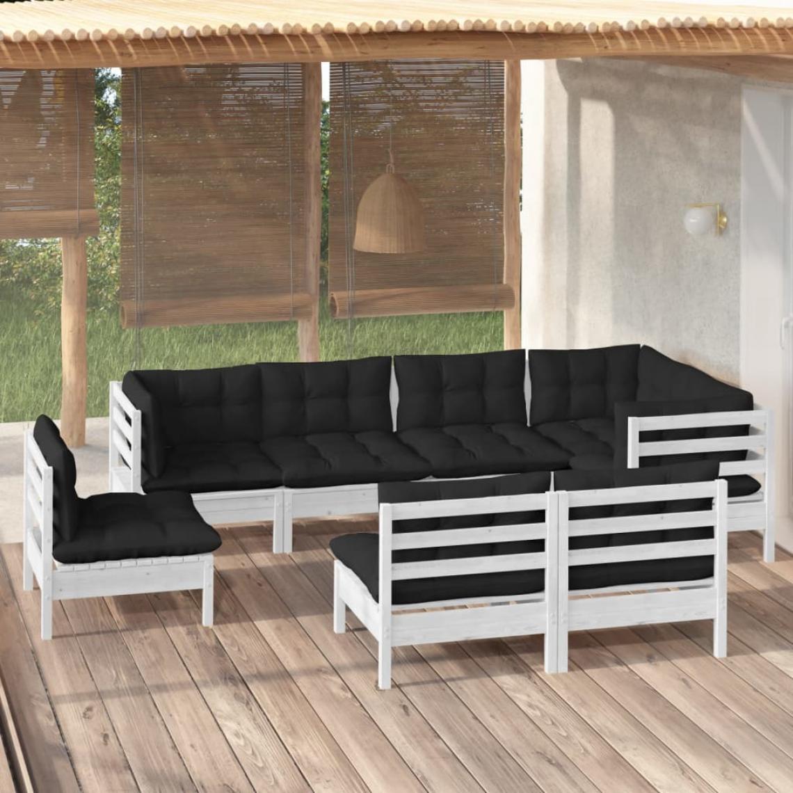 Vidaxl - vidaXL Salon de jardin 8 pcs avec coussins Blanc Bois de pin massif - Ensembles canapés et fauteuils