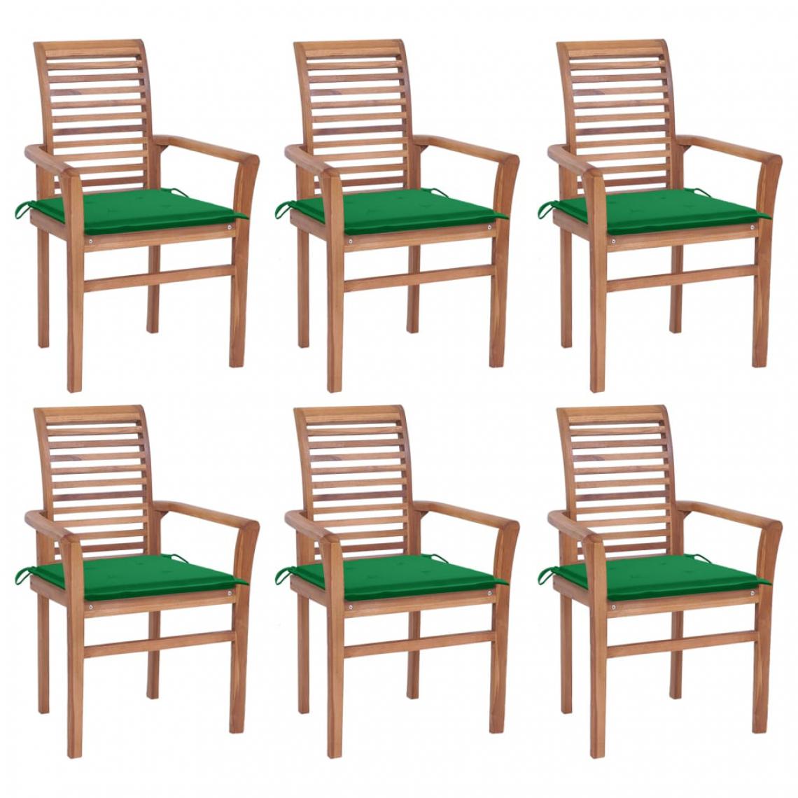 Vidaxl - vidaXL Chaises à dîner 6 pcs avec coussins vert Bois de teck solide - Chaises de jardin
