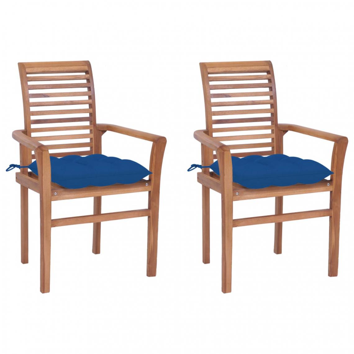 Vidaxl - vidaXL Chaises à dîner 2 pcs avec coussins bleu Bois de teck solide - Chaises de jardin