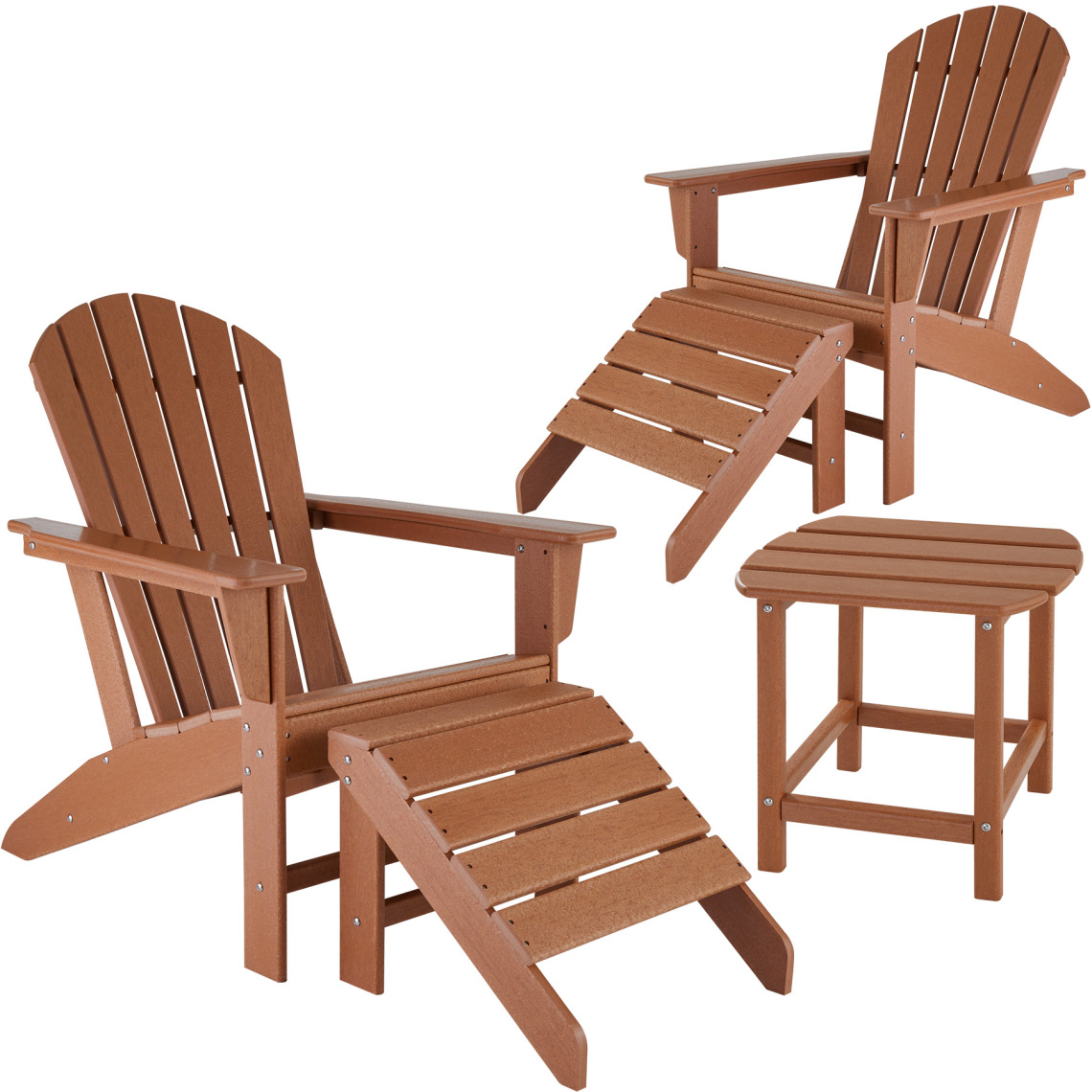 Tectake - Lot de 2 chaises de jardin JANIS avec 2 repose-pieds JOPLIN et table KAMALA - marron - Ensembles canapés et fauteuils