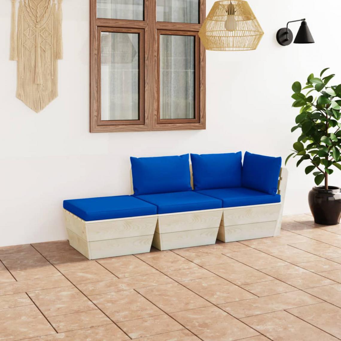 Chunhelife - Salon de jardin palette 3 pcs avec coussins Épicéa imprégné - Ensembles canapés et fauteuils