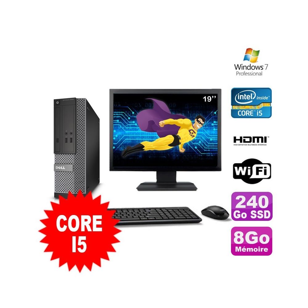 Dell - Lot PC DELL 3010 SFF I5-2400 DVD 8Go 240Go SSD HDMI Wifi W7 + Ecran 19"" - PC Fixe