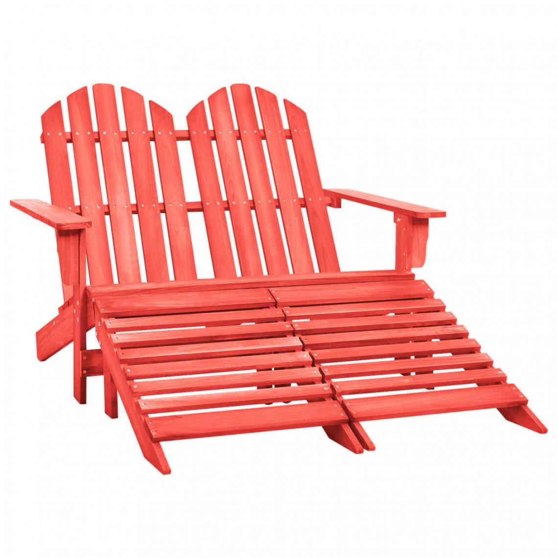 Vidaxl - vidaXL Chaise de jardin Adirondack 2 places et pouf Sapin massif Rouge - Chaises de jardin