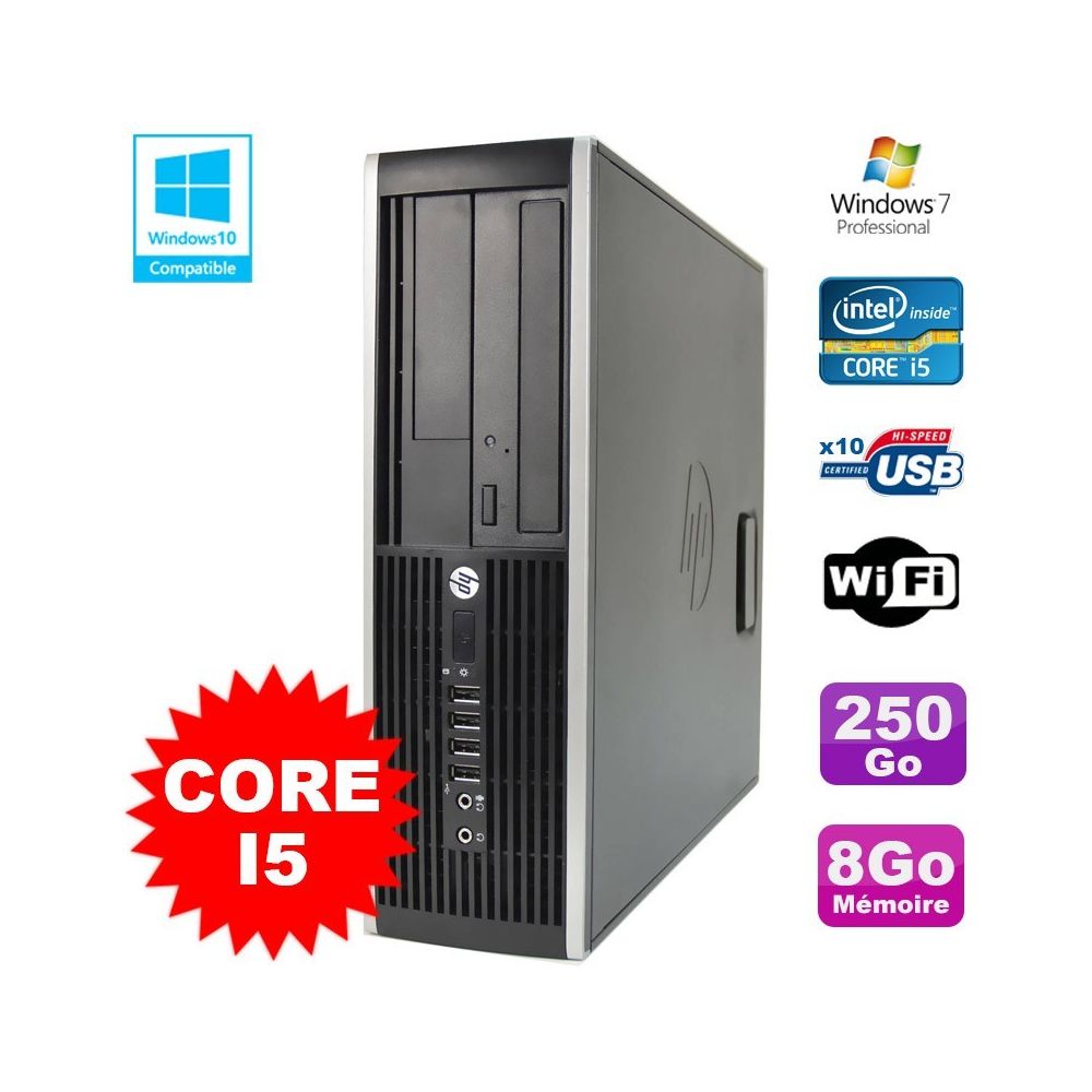 Hp - PC HP Elite 8200 SFF Intel Core I5 3.1GHz 8Go Disque 250Go DVD WIFI W7 - PC Fixe