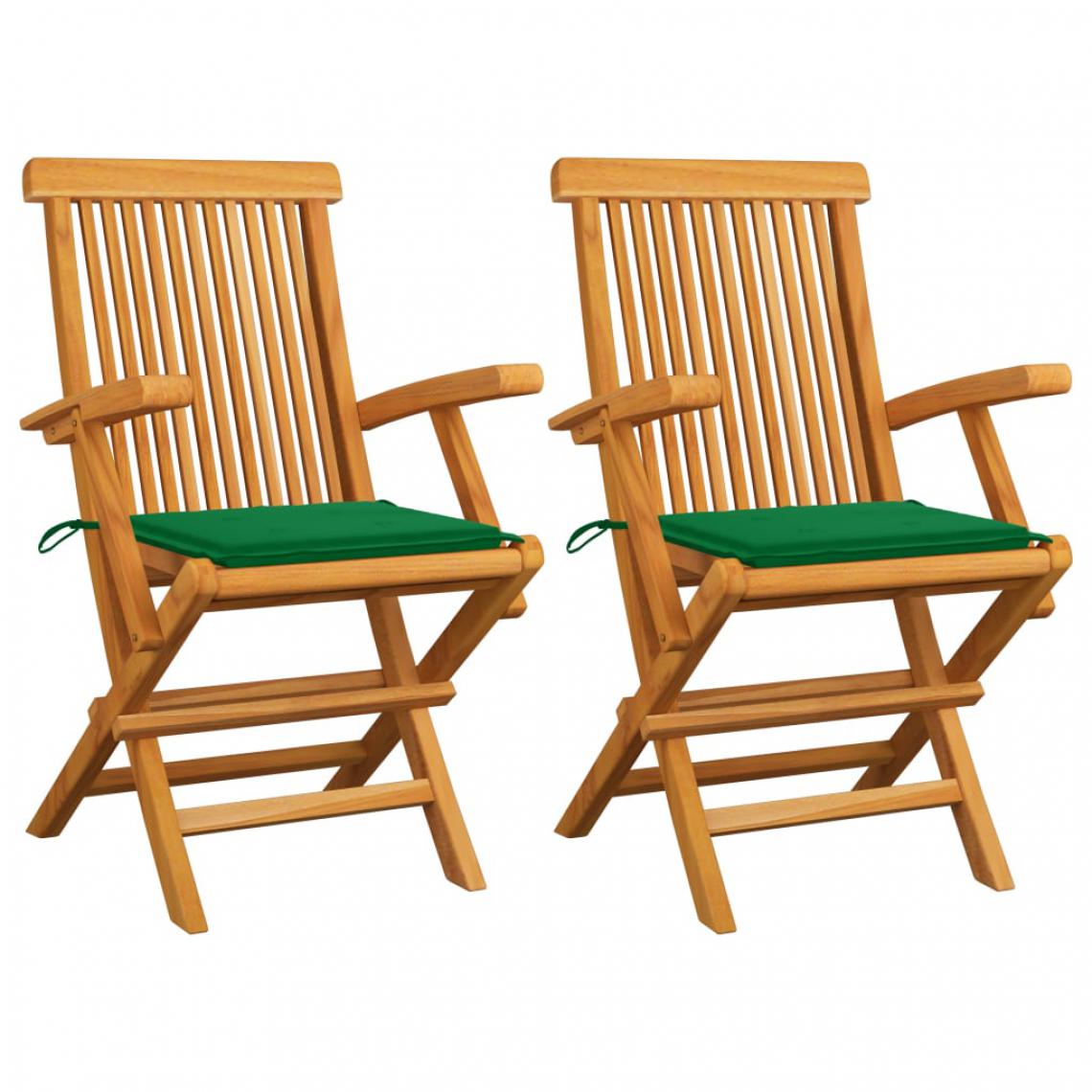 Vidaxl - vidaXL Chaises de jardin avec coussins vert 2 pcs Bois de teck massif - Chaises de jardin
