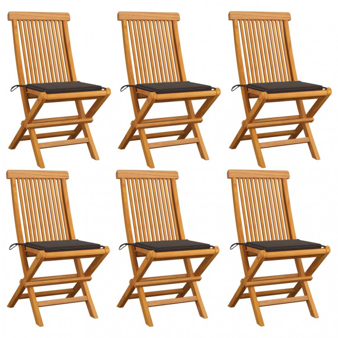 Vidaxl - vidaXL Chaises de jardin avec coussins taupe 6 pcs Bois de teck massif - Chaises de jardin