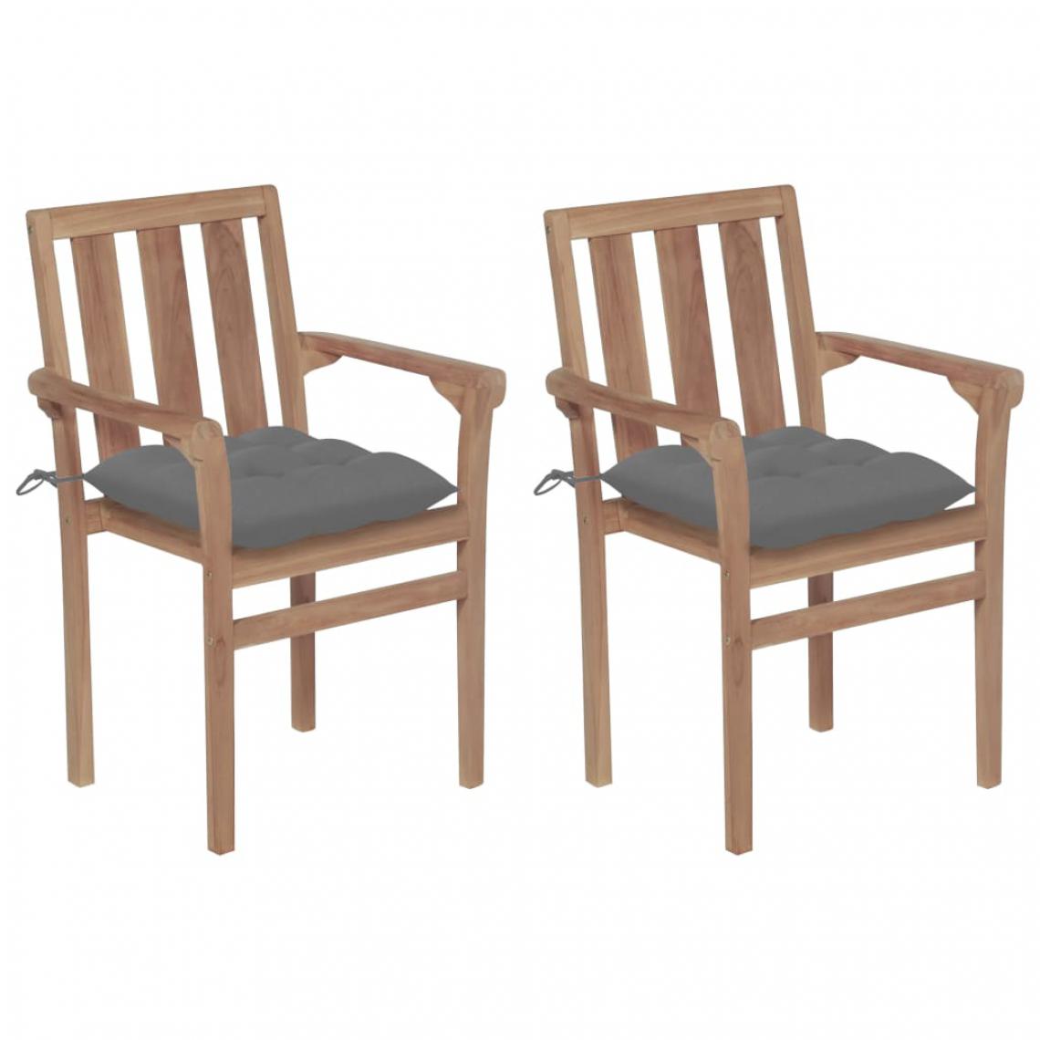 Vidaxl - vidaXL Chaises de jardin 2 pcs avec coussins gris Bois de teck massif - Chaises de jardin