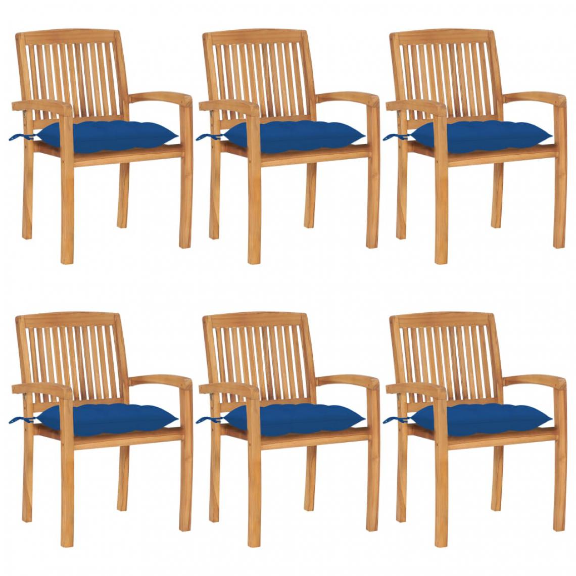 Vidaxl - vidaXL Chaises de jardin empilables avec coussins 6 pcs Teck solide - Chaises de jardin