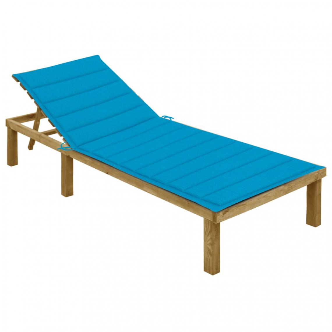 Vidaxl - vidaXL Chaise longue avec coussin bleu Bois de pin imprégné - Transats, chaises longues