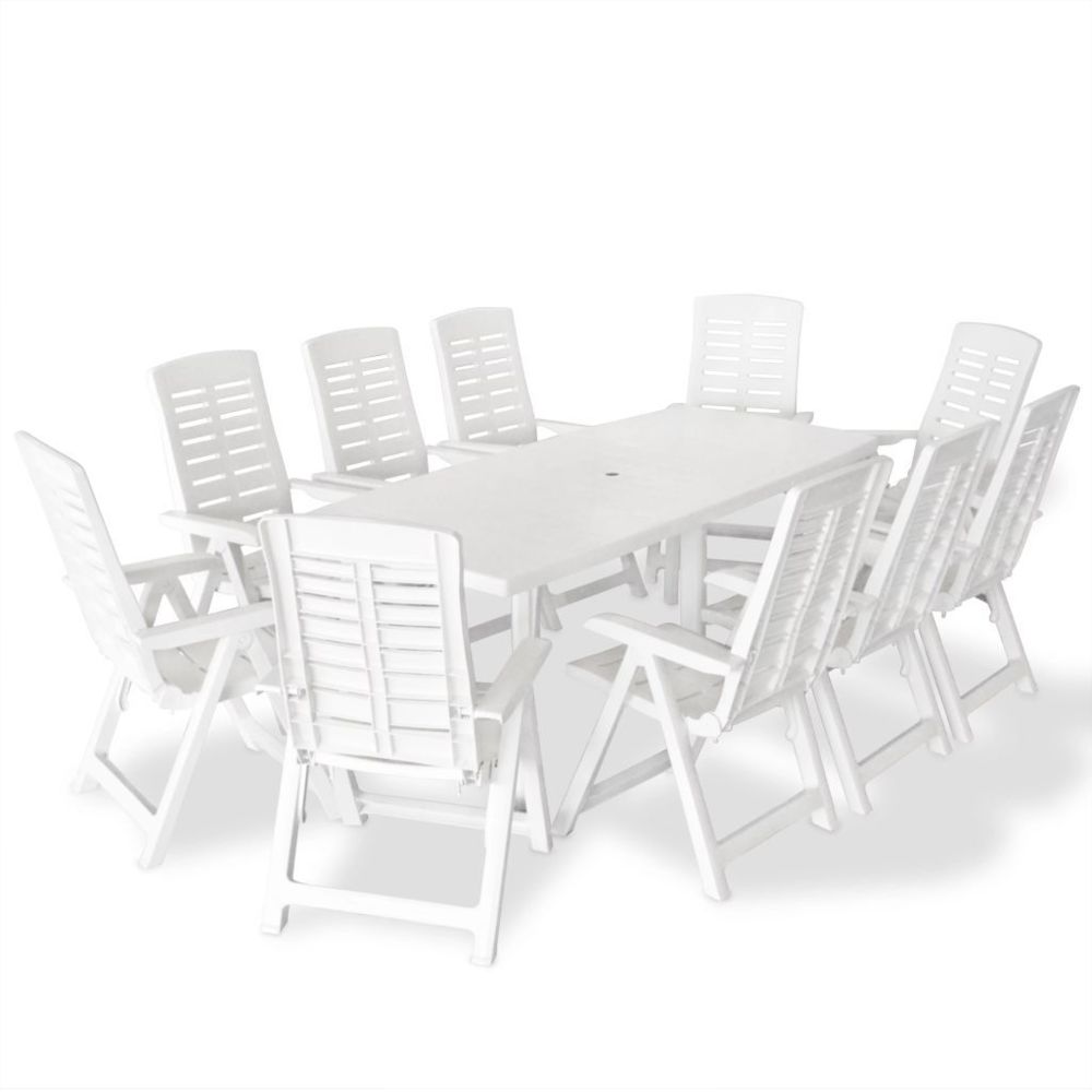 Vidaxl - vidaXL Mobilier à dîner d'extérieur 11 pcs Plastique Blanc - Ensembles canapés et fauteuils