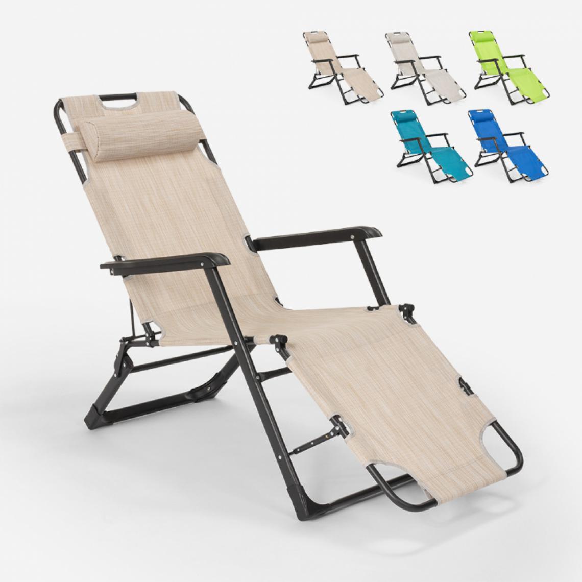 Beach And Garden Design - Chaise longue de plage et de jardin pliante multi-positions Emily Lux Zero Gravity, Couleur: Beige - Transats, chaises longues