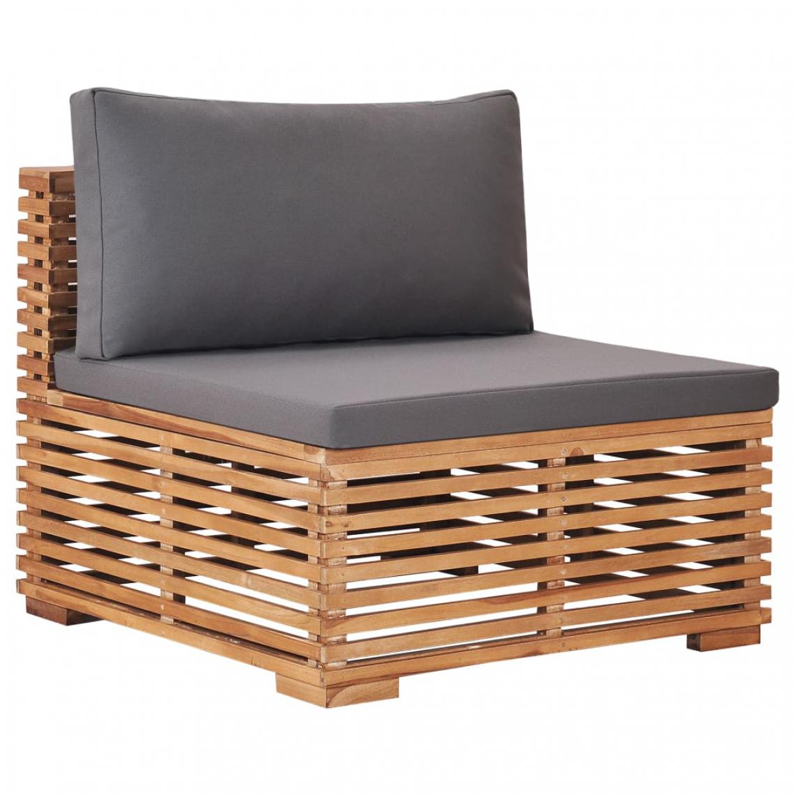 Vidaxl - vidaXL Canapé central de jardin avec coussin gris Bois de teck solide - Ensembles canapés et fauteuils