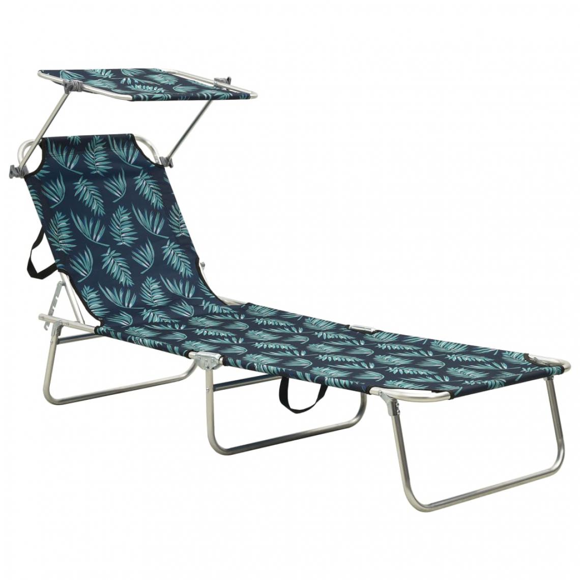 Vidaxl - vidaXL Chaise longue pliable avec auvent Motif de feuilles Aluminium - Transats, chaises longues