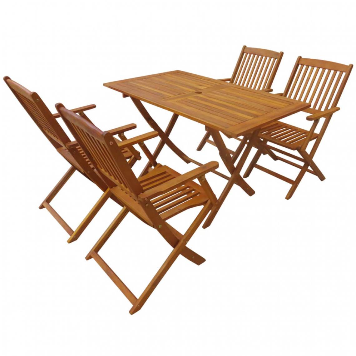 Chunhelife - Mobilier à dîner d'extérieur pliable 5 pcs Bois d'acacia solide - Ensembles tables et chaises