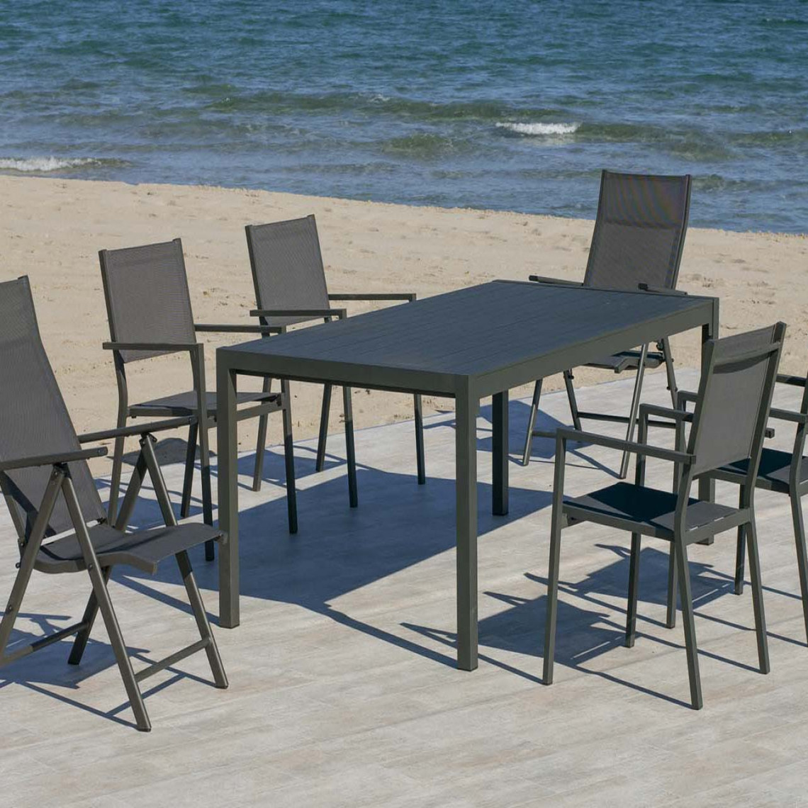Hevea - Salon de jardin en aluminium 6 personnes Palma casablanca - Ensembles tables et chaises