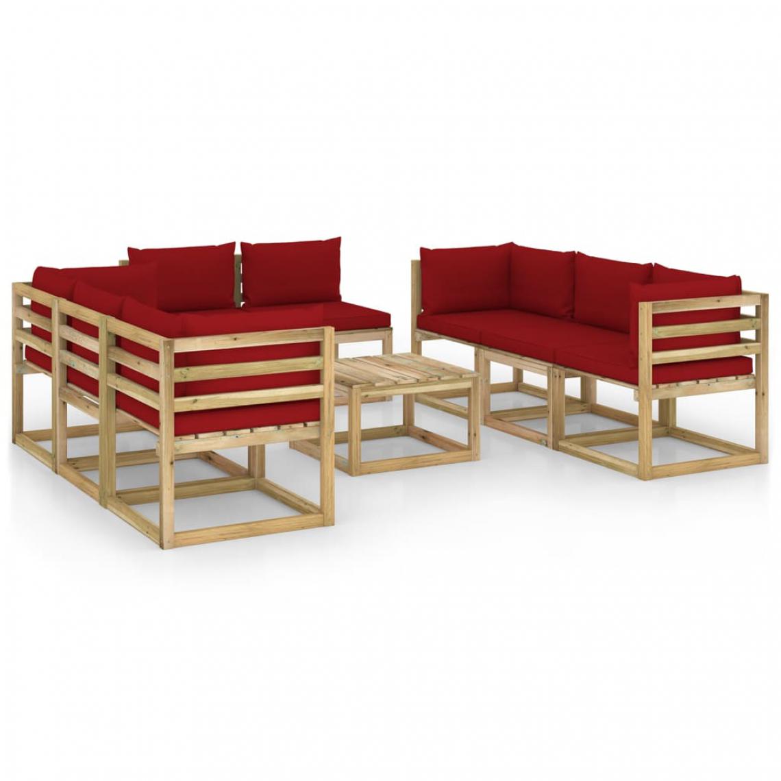 Chunhelife - Salon de jardin 9 pcs avec coussins Bois de pin imprégné - Ensembles canapés et fauteuils