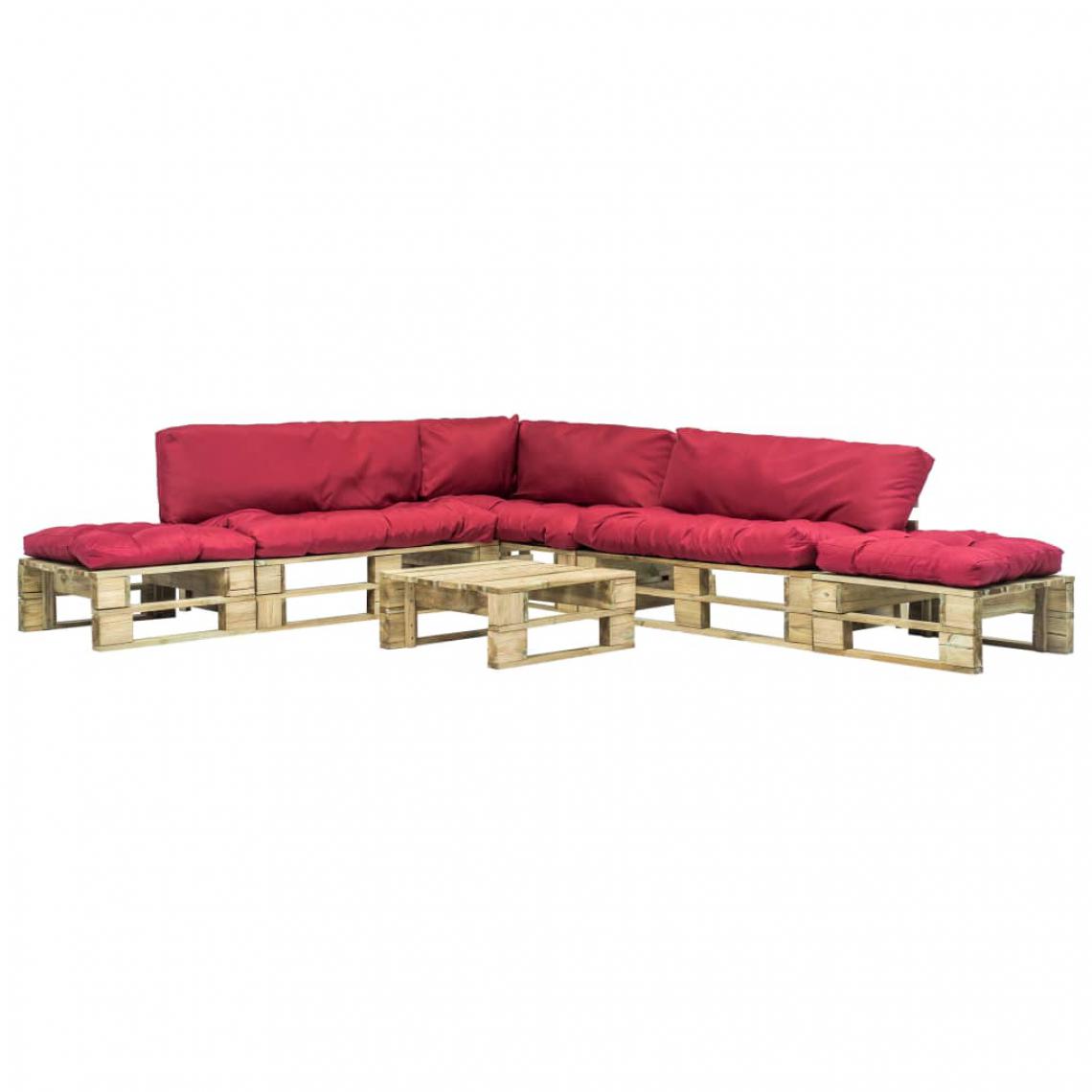 Chunhelife - Salon de jardin 6 pcs palettes avec coussins rouges Bois - Ensembles canapés et fauteuils