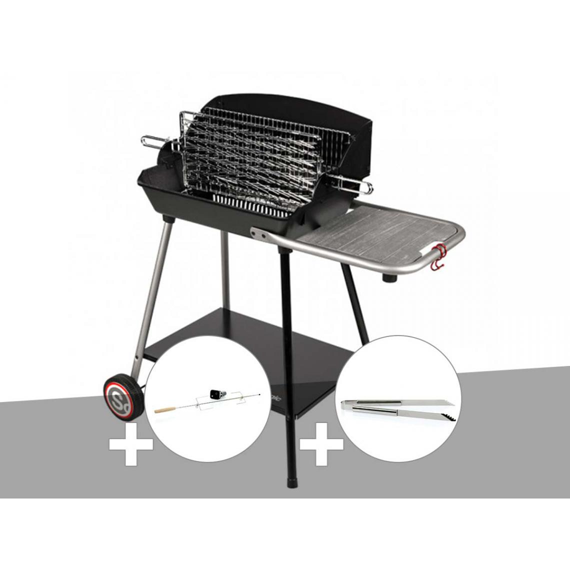 Somagic - Barbecue vertical Raymond Somagic + Kit tournebroche + Pince inox - Barbecues charbon de bois