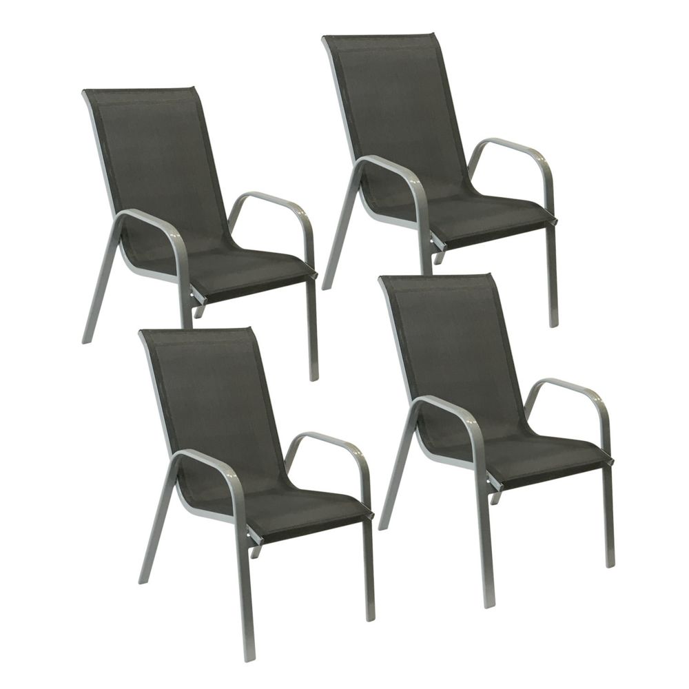 Happy Garden - Lot de 4 chaises MARBELLA en textilène gris - aluminium gris - Chaises de jardin