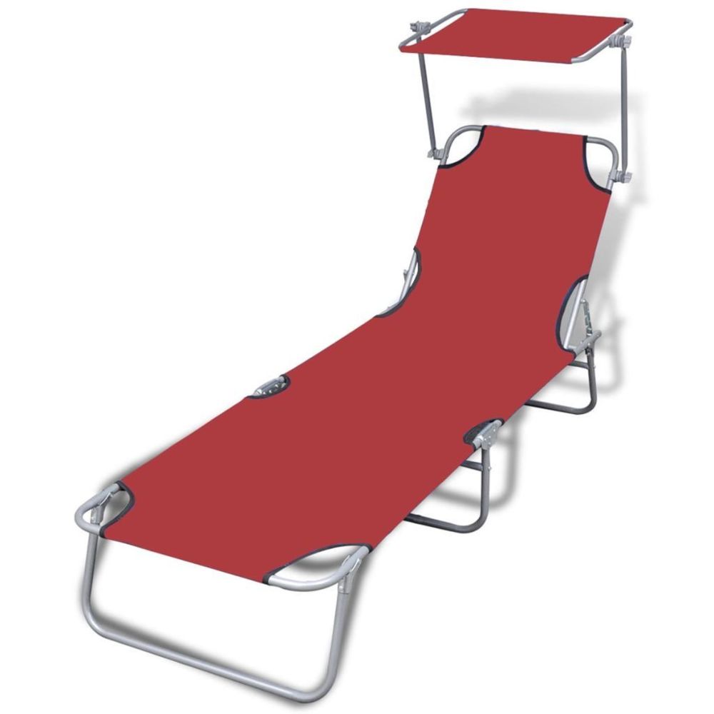 Vidaxl - vidaXL Chaise longue pliable avec auvent Acier et tissu Rouge - Transats, chaises longues