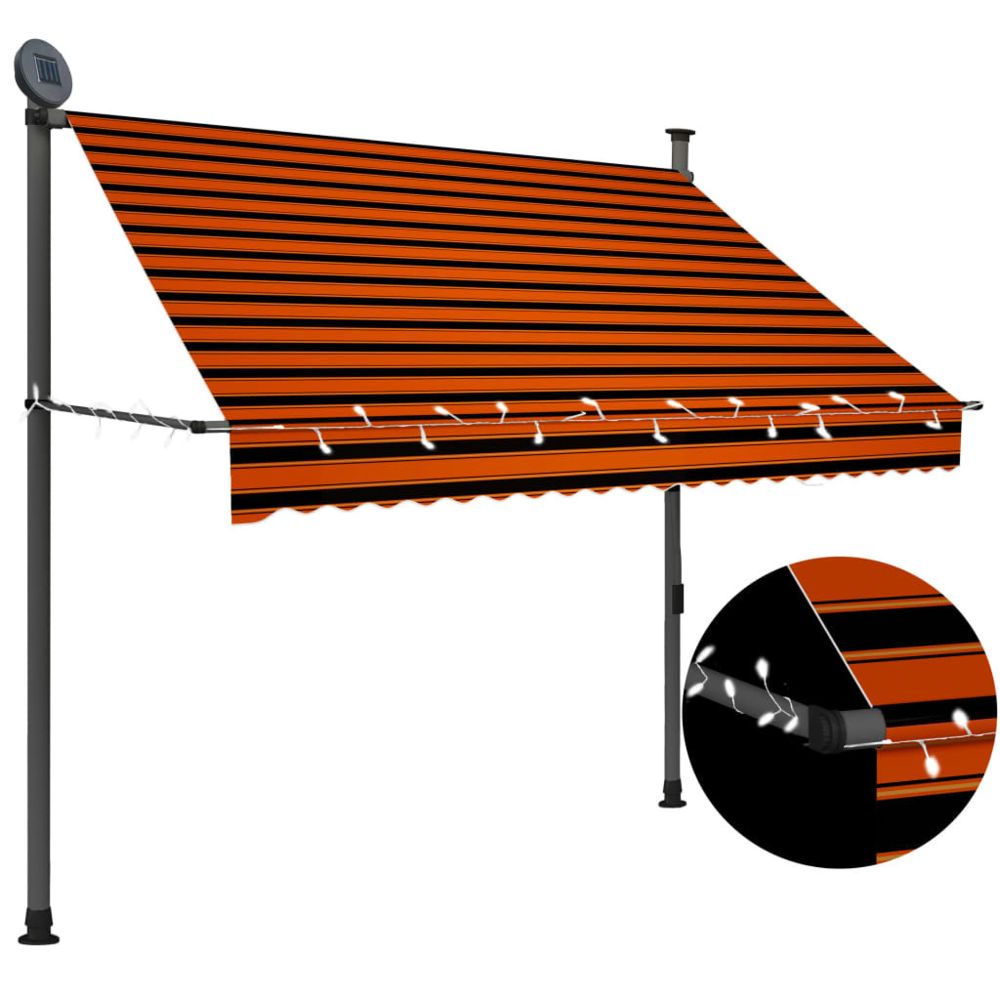 Uco - UCO Auvent manuel rétractable avec LED 200 cm Orange et marron - Store banne