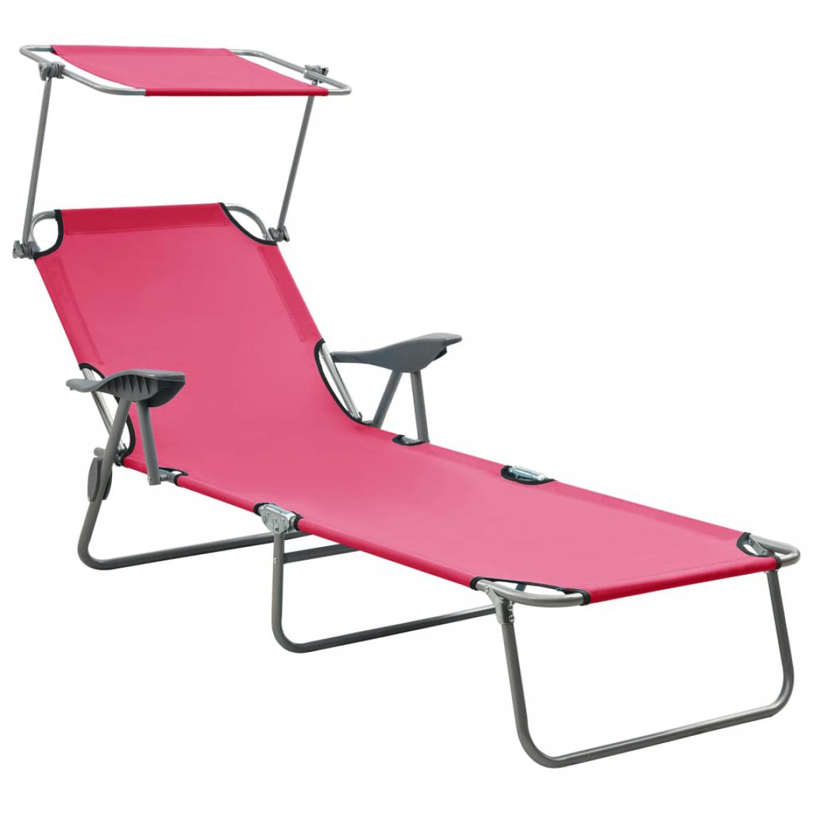 Vidaxl - vidaXL Chaise longue avec auvent Acier Rose - Transats, chaises longues