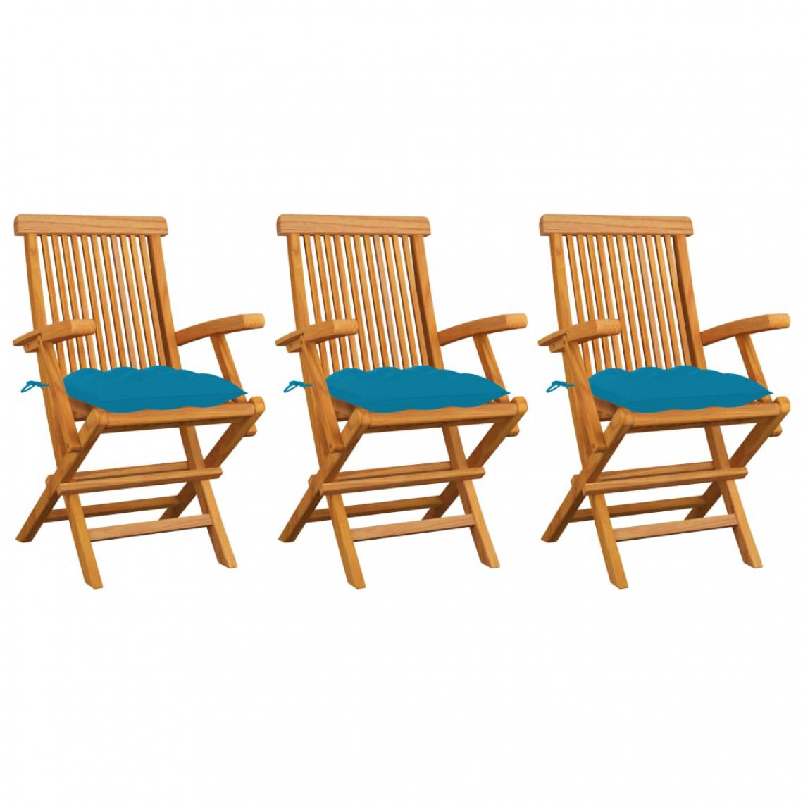 Vidaxl - vidaXL Chaises de jardin avec coussins bleu clair 3 pcs Teck massif - Chaises de jardin