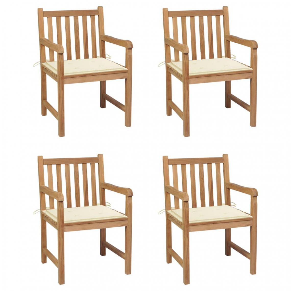 Vidaxl - vidaXL Chaises de jardin 4 pcs avec coussins crème Bois de teck solide - Chaises de jardin