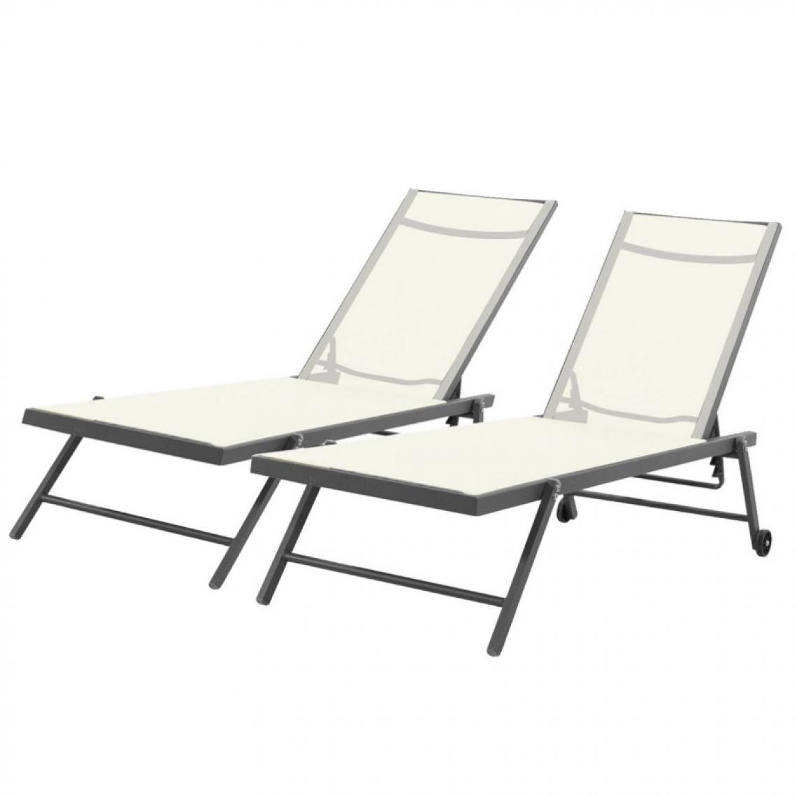 Avril Paris - Lot de 2 bains de soleil / transat de aluminium inclinable avec roulettes - Anthracite beige - ALIA - Transats, chaises longues