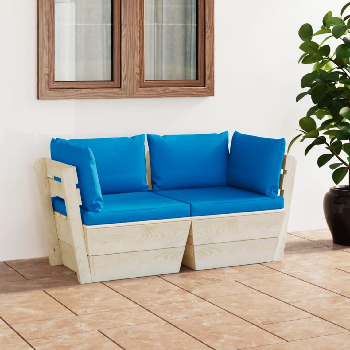 Chunhelife - Canapé palette à 2 places de jardin avec coussins Bois d'épicéa - Ensembles canapés et fauteuils
