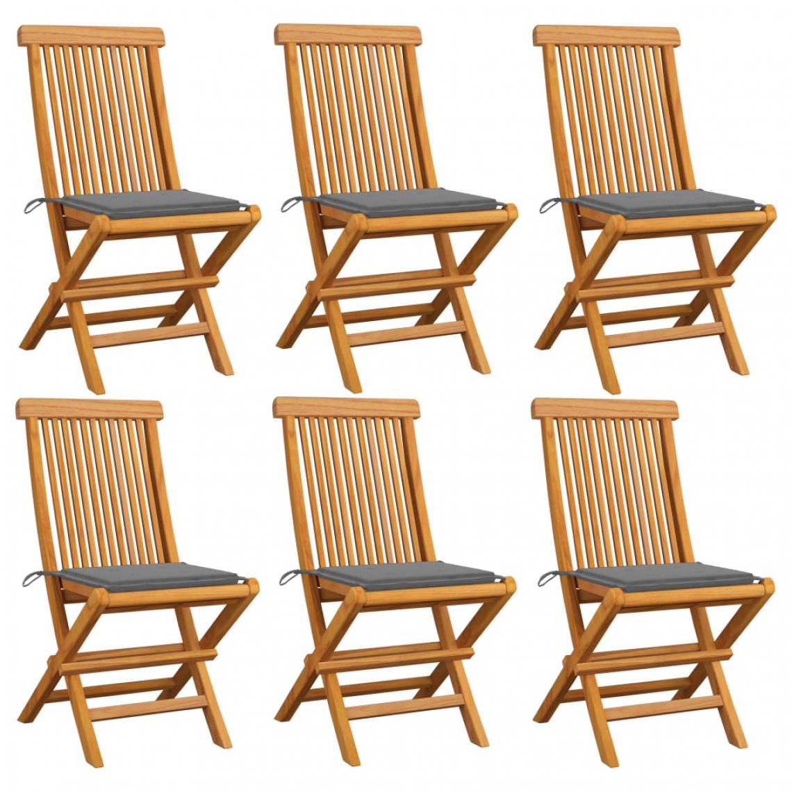 Vidaxl - vidaXL Chaises de jardin avec coussins gris 6 pcs Bois de teck massif - Chaises de jardin