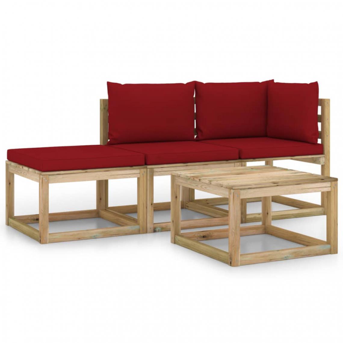 Vidaxl - vidaXL Salon de jardin 4 pcs avec coussins rouge bordeaux - Ensembles canapés et fauteuils