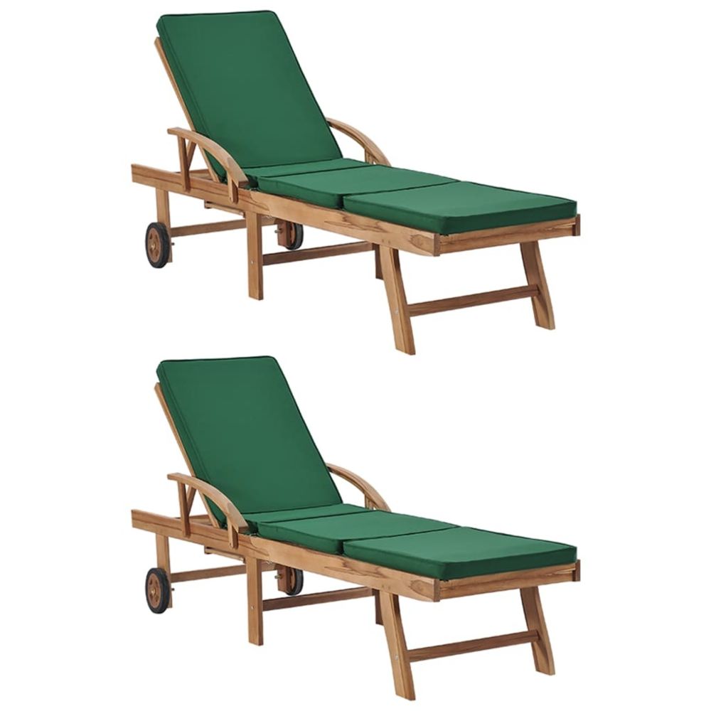 Uco - UCO Chaises longues avec coussins 2 pcs Bois de teck solide Vert - Transats, chaises longues