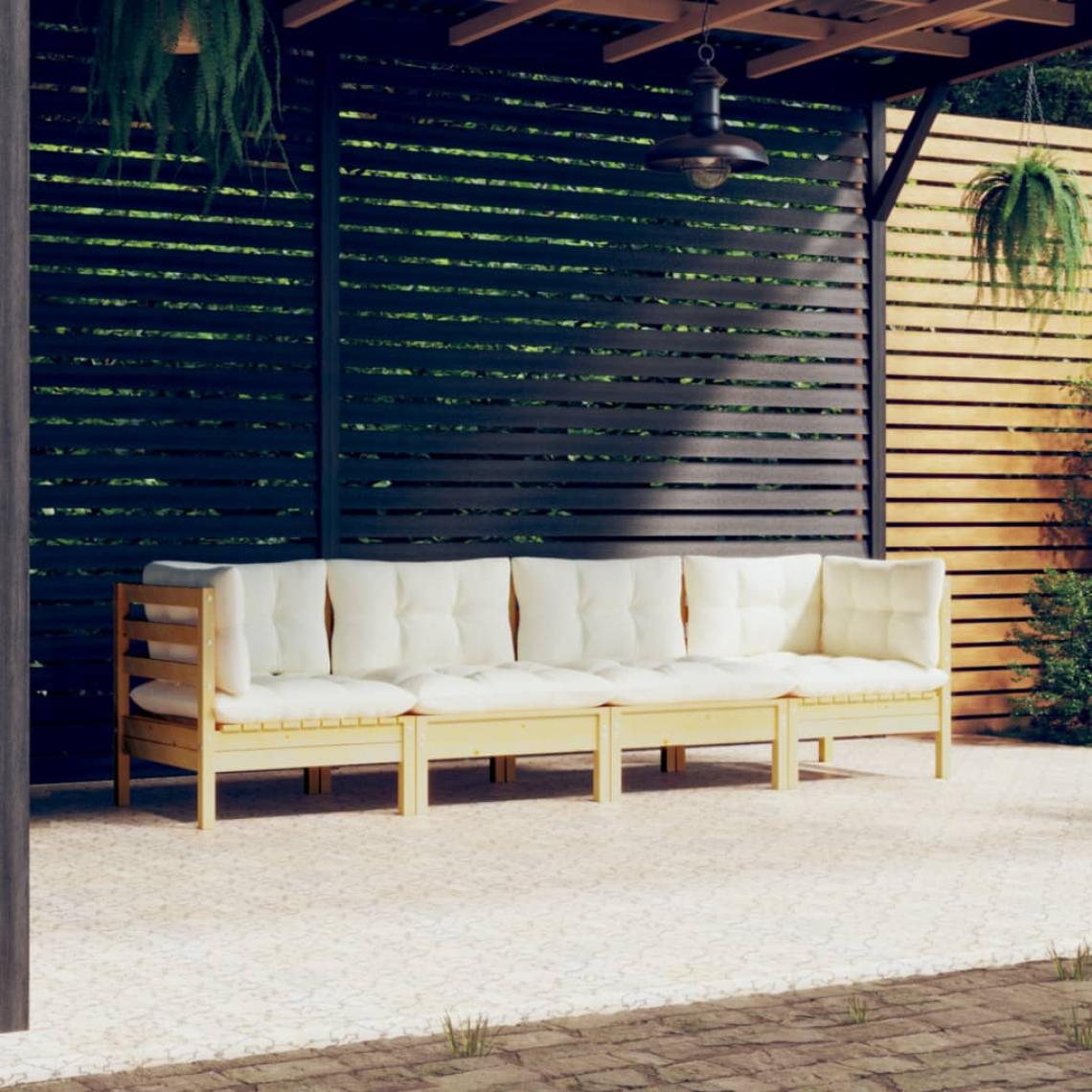 Vidaxl - vidaXL Salon de jardin 4 pcs avec coussins crème Bois de pin massif - Ensembles canapés et fauteuils