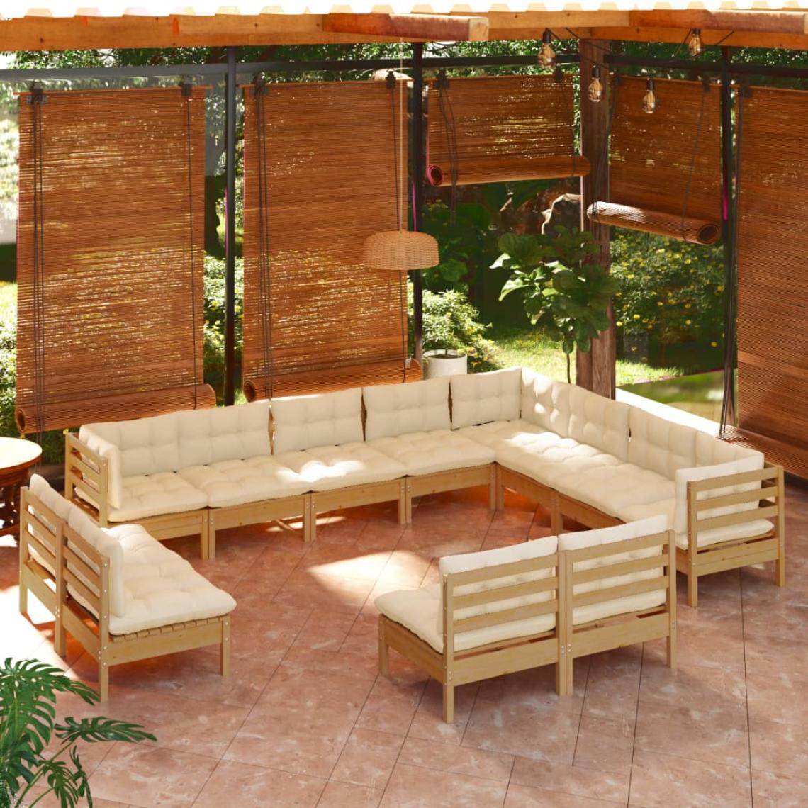 Vidaxl - vidaXL Salon de jardin 12 pcs avec coussins Marron miel Bois de pin - Ensembles canapés et fauteuils