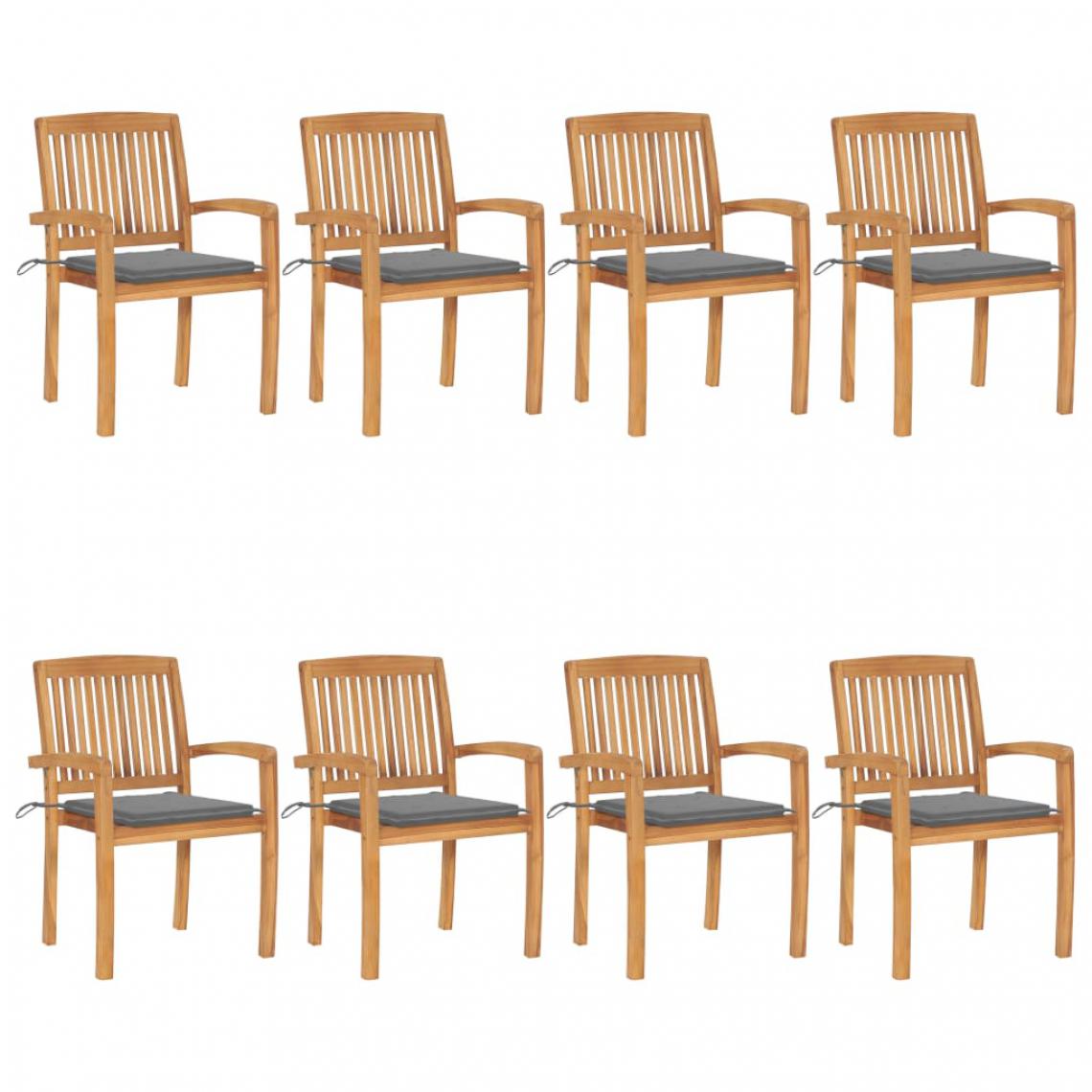 Vidaxl - vidaXL Chaises de jardin empilables avec coussins 8 pcs Teck solide - Chaises de jardin