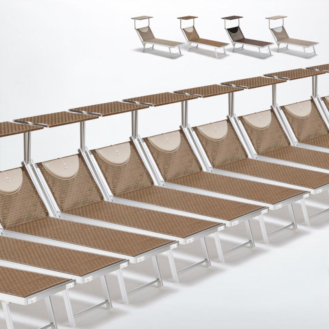 Beach And Garden Design - Bain de soleil transats piscine aluminium lits de plage Santorini Limited Edition 20 pcs, Couleur: Moka - Marron Santorini - Transats, chaises longues