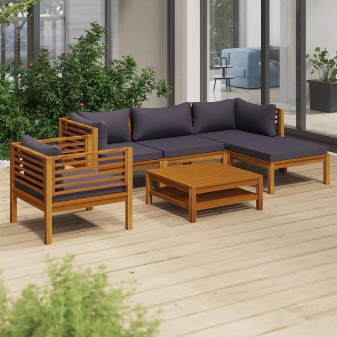 Vidaxl - vidaXL Salon de jardin 6 pcs avec coussin Bois d'acacia solide - Ensembles canapés et fauteuils