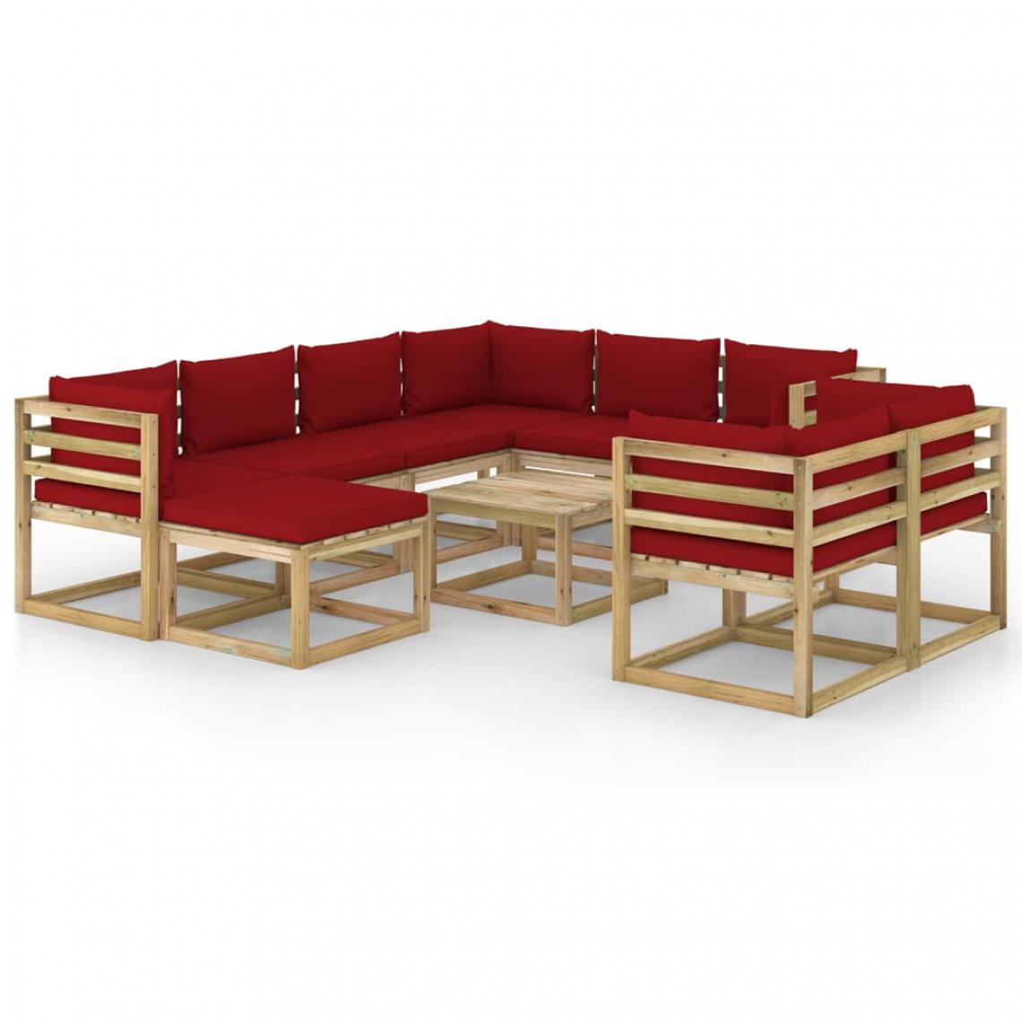 Vidaxl - vidaXL Salon de jardin 10 pcs avec coussins Bois de pin imprégné - Ensembles canapés et fauteuils